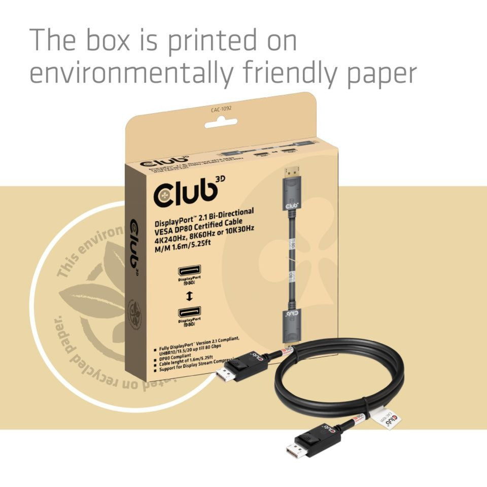 Club 3D DisplayPort 2.1 bidirectionnel certifié Vesa DP80