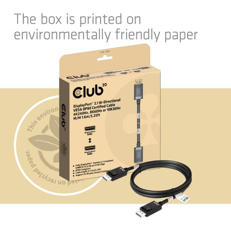 Club 3D DisplayPort 2.1 Câble certifié Vesa DP80 mâle-mâle (noir, 1,6 mètre, 8K 240 Hz, 10K 60 Hz, 80 Gbit/s)