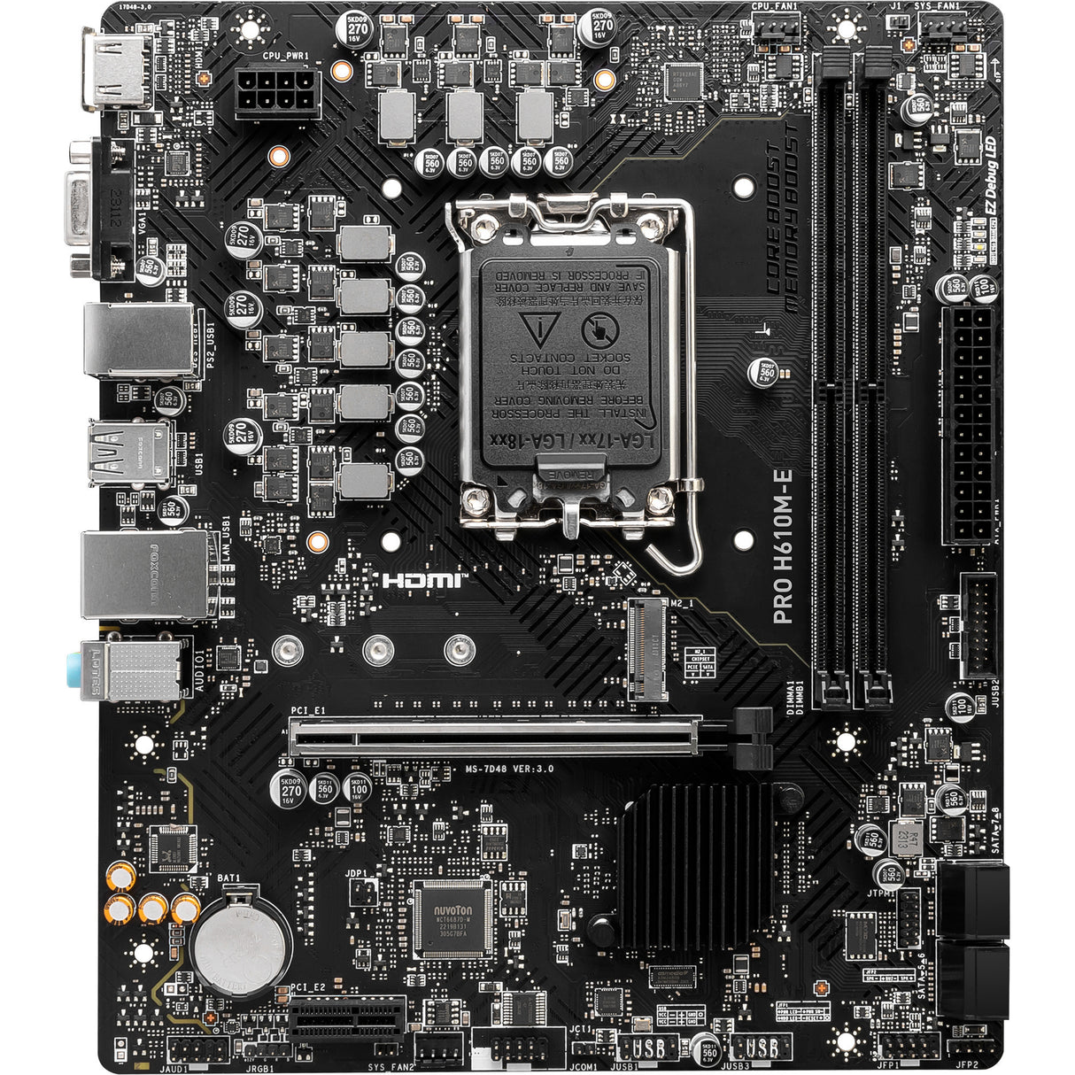 Carte mère MSI Pro H610M-E Socket 1700 (GB-LAN, Son, µATX)