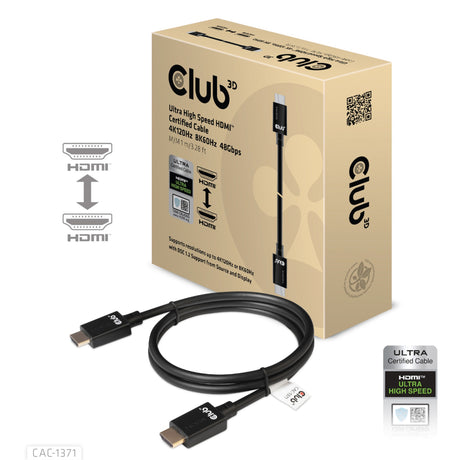 Câble HDMI ultra haut débit Club 3D (noir, 1 mètre, 4K 120 Hz, 8K 60 Hz, 48 Gbps)