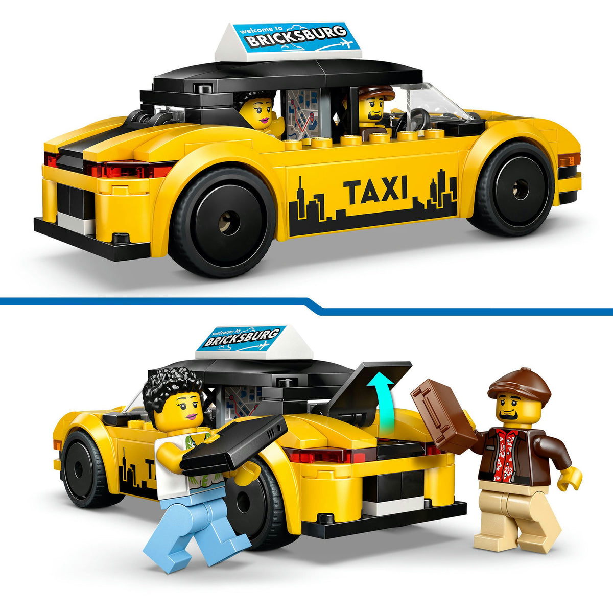 Lego ® city taxi jaune - jeu de construction de voiture miniature avec 2 figurines - taxi jouet classique - 60487