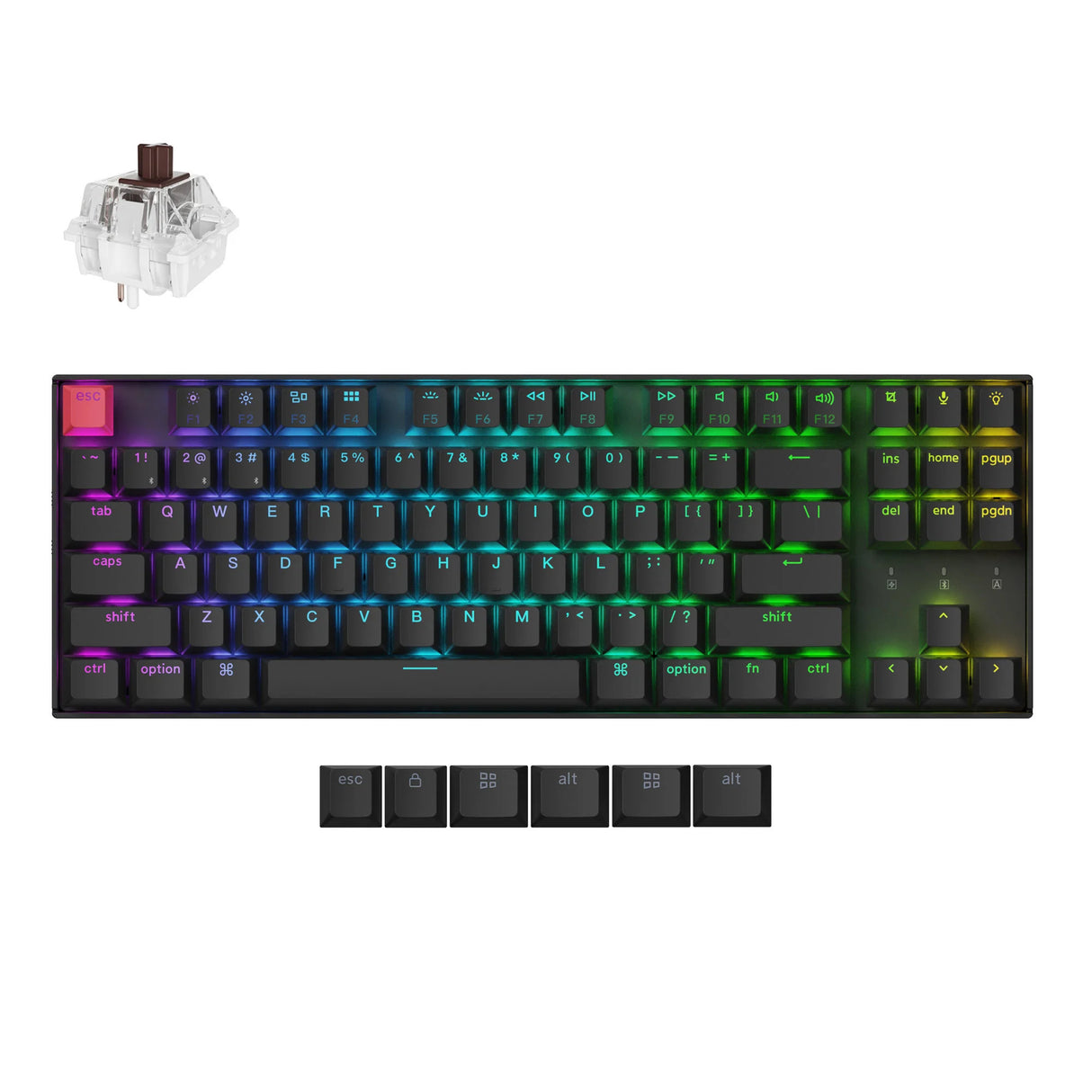 Clavier mécanique Keychron k8x-h3 RVB (noir, disposition américaine (qwerty), super marron, 80 % (tkl), RVB, touches pbt double-shot cerise, échange à chaud, Bluetooth | USB-C)