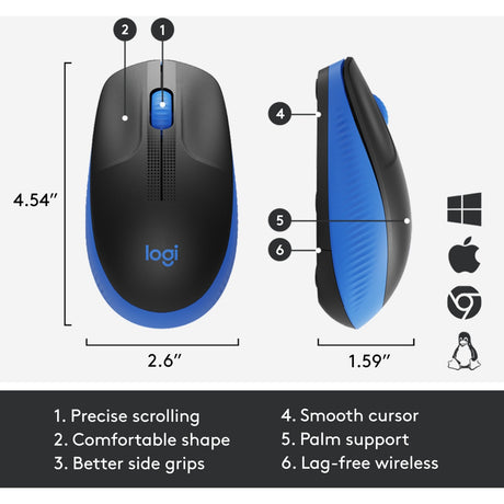 Souris sans fil pleine grandeur Logitech m190 (bleue, 1000 dpi)