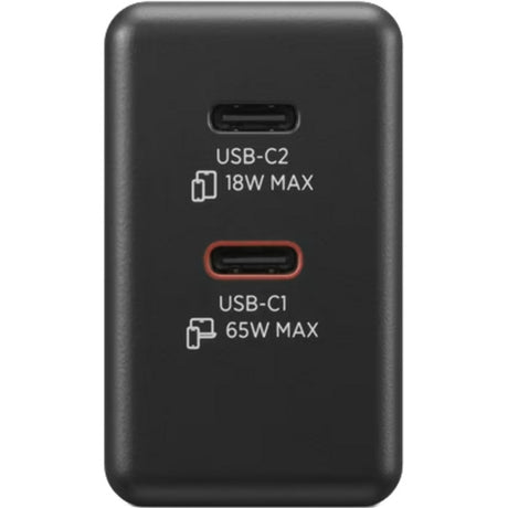 Lenovo dual usb-c (65w) gan (zwart, 2x usb-c, power delivery)