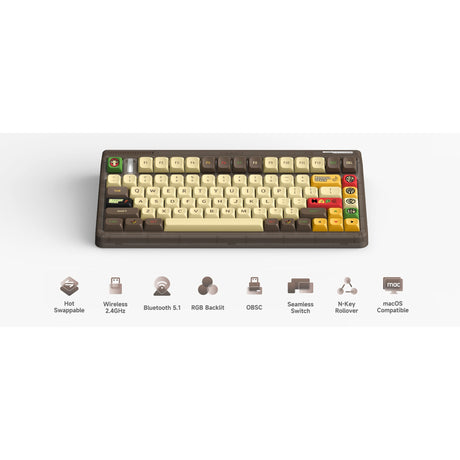 Clavier mécanique sans fil Iqunix og80 happy ape (noir, disposition américaine (qwerty), pierre de lune iquunix, 80 % (tkl), LED RVB, remplaçable à chaud, pbt, 2,4 GHz | Bluetooth 5.1 | USB-C)