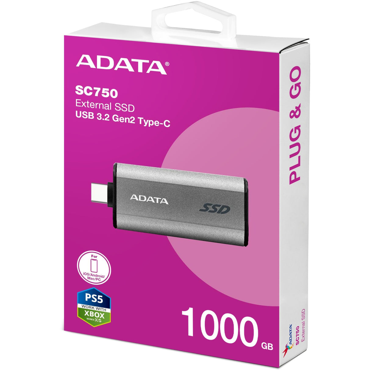 SSD externe Adata sc750 1 To (titane, sc750-1000g-ccbk, USB-C 3.2 (10 Gbit s))