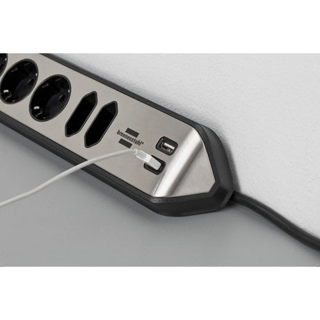 Brennerstuhl ®estilo barrette de connexion d'angle avec fonction de chargement USB 6 prises 4x prise de protection 2x euro argent noir