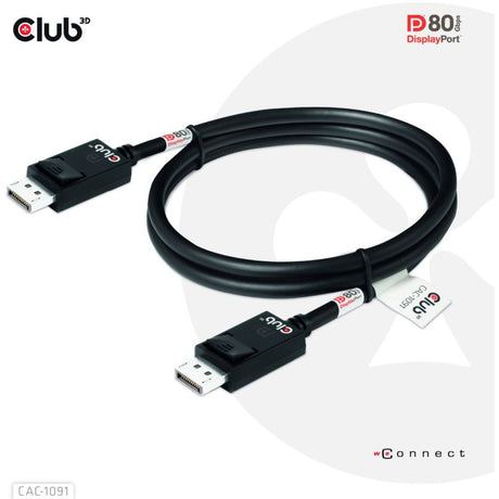 Club 3D DisplayPort 2.1 Câble certifié Vesa DP80 mâle-mâle (noir, 1,2 mètre, 4K 240 Hz, 8K 60 Hz, 80 Gbit/s)