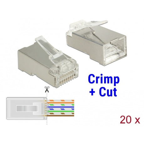 Delock fiche rj45 à sertir+couper cat.6 fiche stp (transparent, 20 pièces)