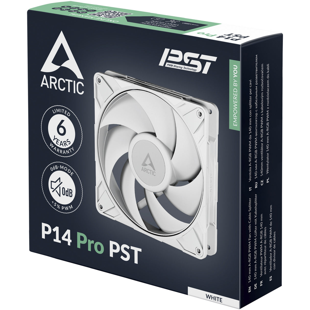 Ventilateur de boîtier Arctic p14 pro pst rgb (blanc, 140 x 140 x 27 mm, pwm)
