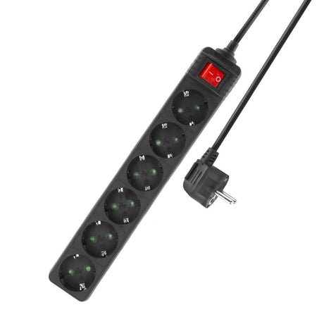 Multiprise Act avec interrupteur lumineux, 6 prises, 3 m, noir ac2465