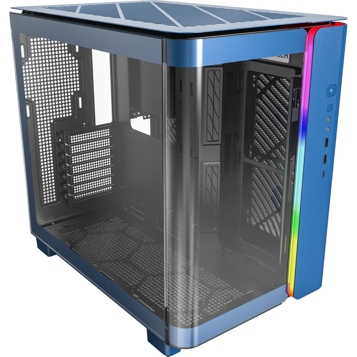 Boîtier tour midi Montech king 95 (bleu | 2x USB-A | 1x USB-C | RVB | verre trempé)
