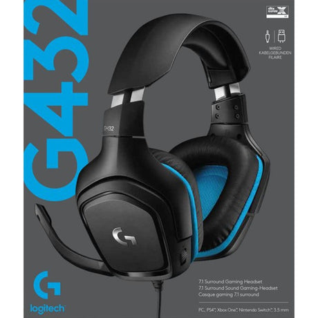 Logitech G432 Casque de jeu filaire avec son surround 7.1 (noir bleu, PC, Playstation 4, Playstation 5, Xbox One, Xbox Series X|S, Nintendo Switch)