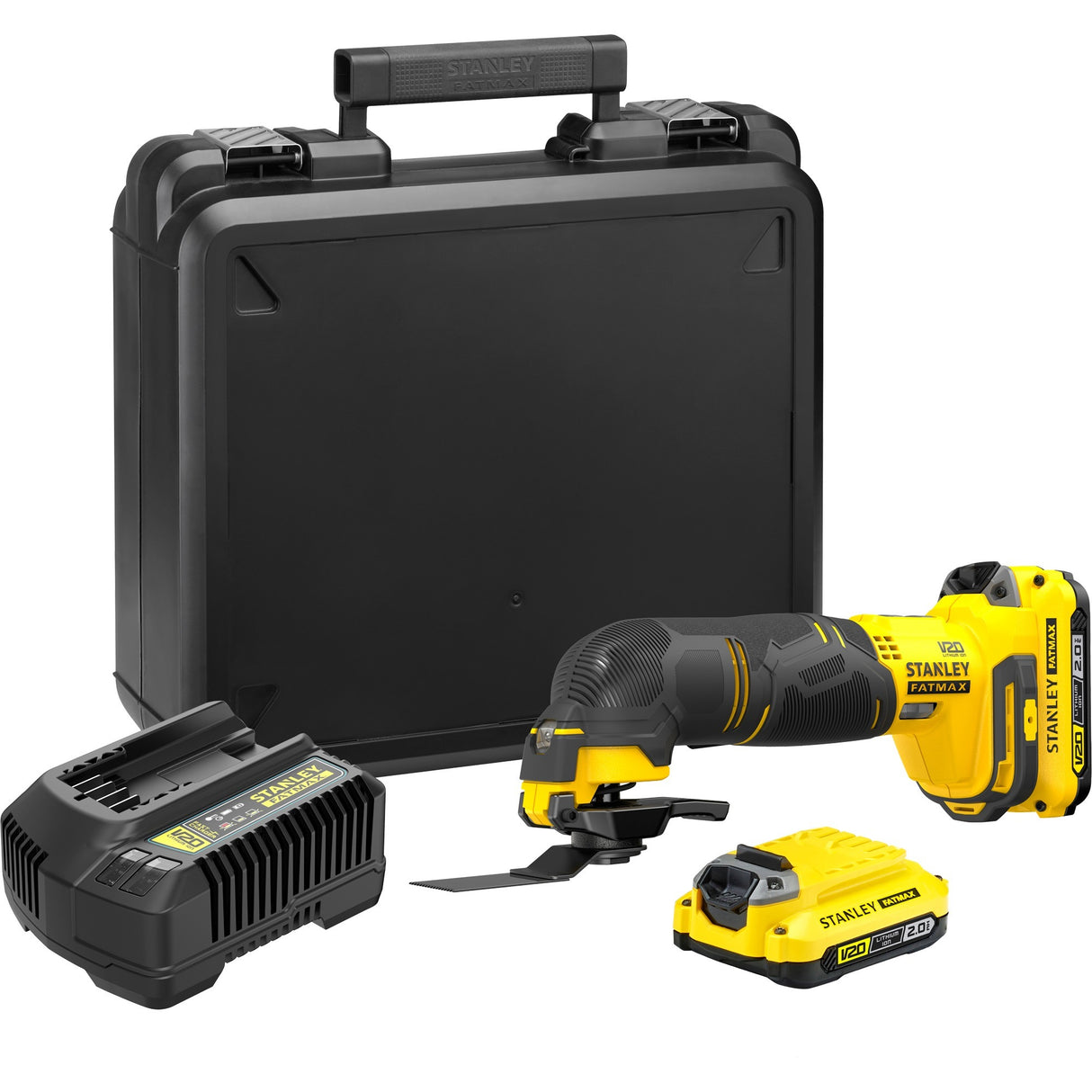 Outil multifonction Stanley fatmax v20 18v (jaune noir, étui, 2 batteries (2,0ah) et chargeur (2a) inclus)