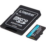 Toile Kingston, c'est parti ! plus carte mémoire microSDXC 512 Go (noire, avec adaptateur, classe 10, UHS-I U3, V30, A2)