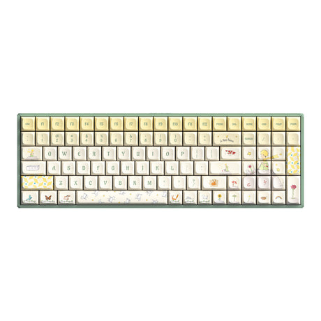 Clavier de jeu mécanique RVB Iqunix f97 floral date (vert, disposition américaine (qwerty), rouge gateron, 96 %, LED RVB, remplaçable à chaud, pbt, 2,4 GHz | Bluetooth 5.1 | USB-C)