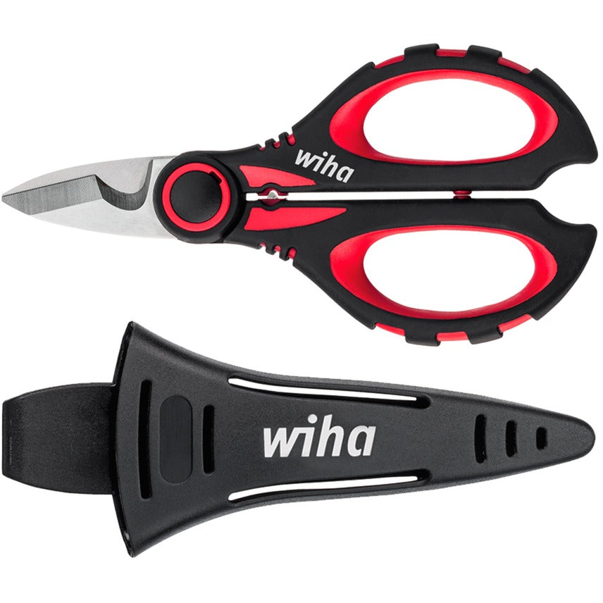 Ciseaux d'électricien Wiha (noir rouge, avec fonction rétractable)