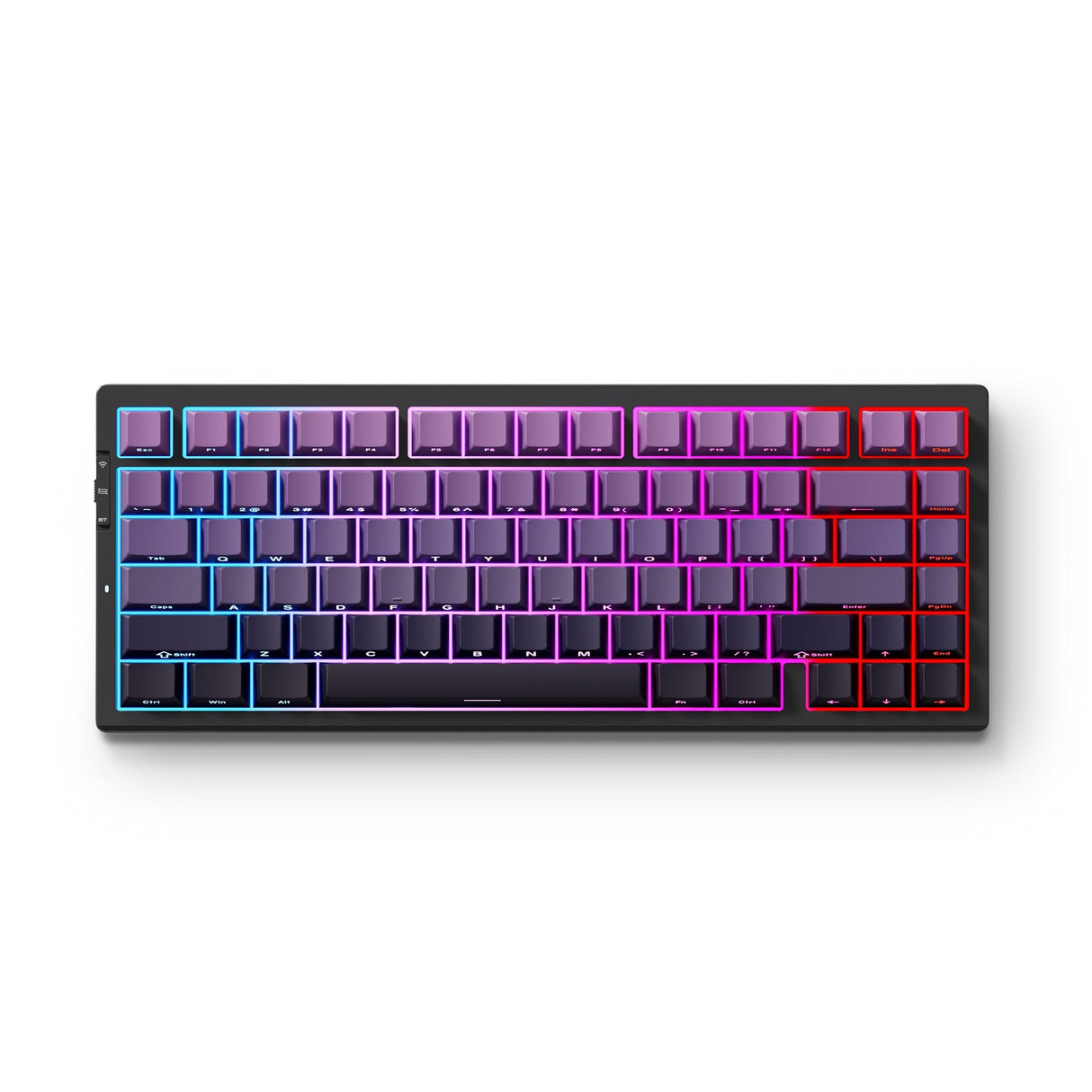 Mchose g75 pro tri-mode noir violet dégradé matcha latte v2 structure de joint mécanique, clavier de jeu (noir violet, disposition américaine, huano matcha latte v2, 75%, RVB, hot swap, pbt gravé sur le côté, bluetooth sans fil usb-c)