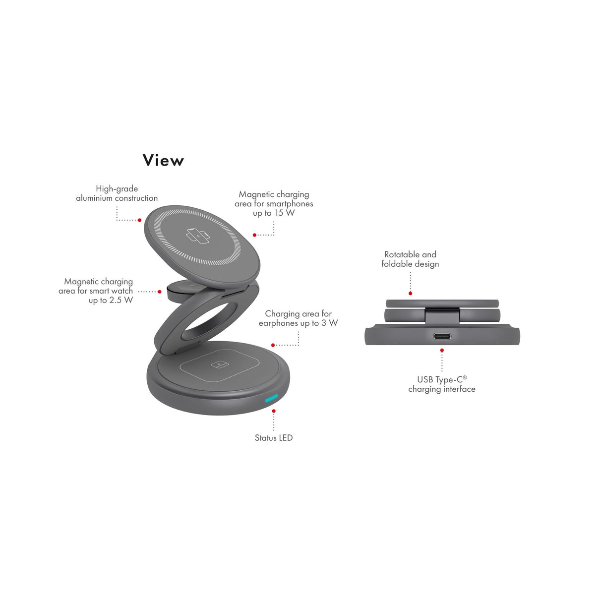 Icy box – chargeur sans fil pliable 3 en 1 (anthracite, ib-sh101-ch)