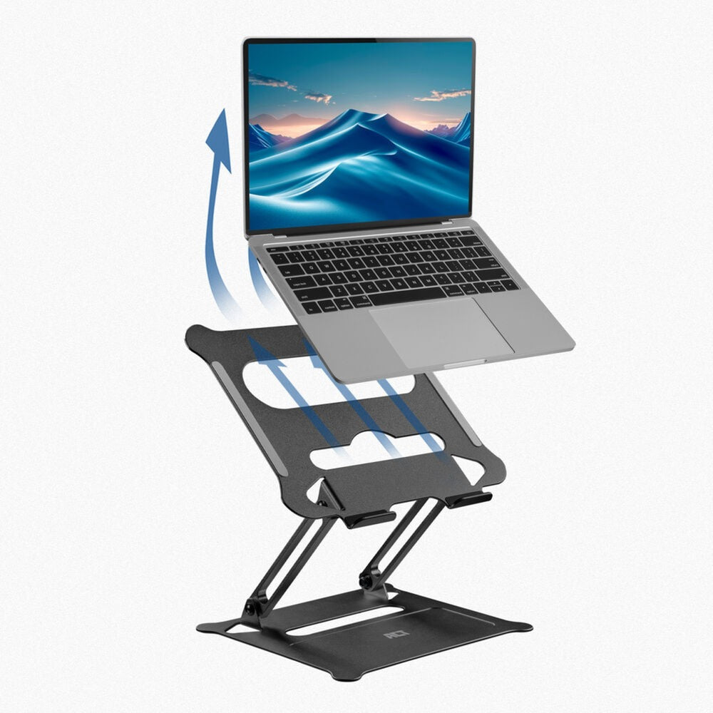 Support pour ordinateur portable Act Connectivity, aluminium, pliable, réglable en hauteur en continu (noir)