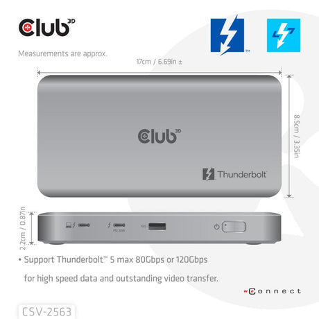 Station d'accueil vidéo triple Club 3D 5-1 Thunderbolt 5 Hub (gris)