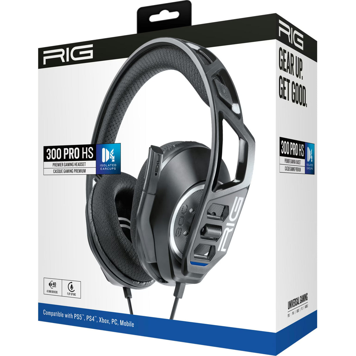 Casque de jeu supra-auriculaire Nacon rig 300 pro hs (noir, playstation 4, playstation 5, xbox, nintendo switch, pc)
