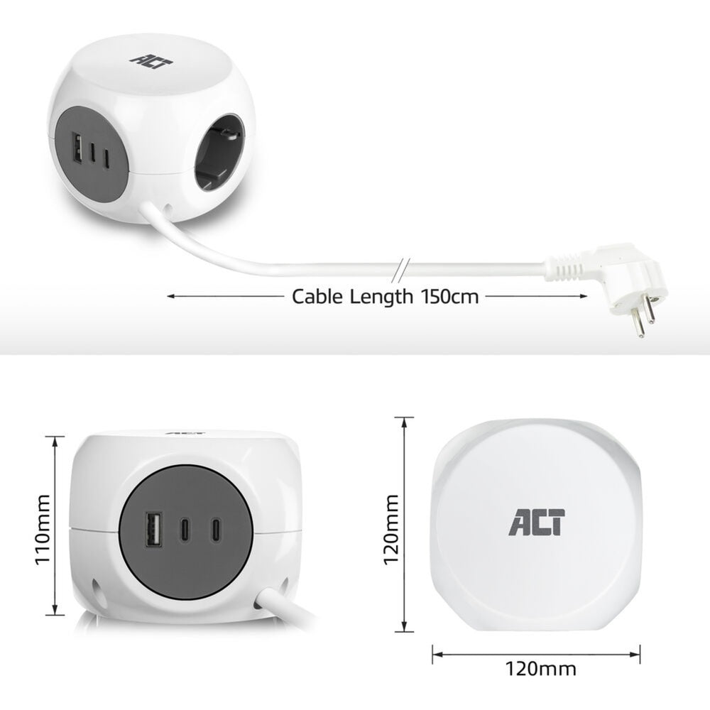 Cube multiprise Act avec 3 prises (type f), 30w pd
