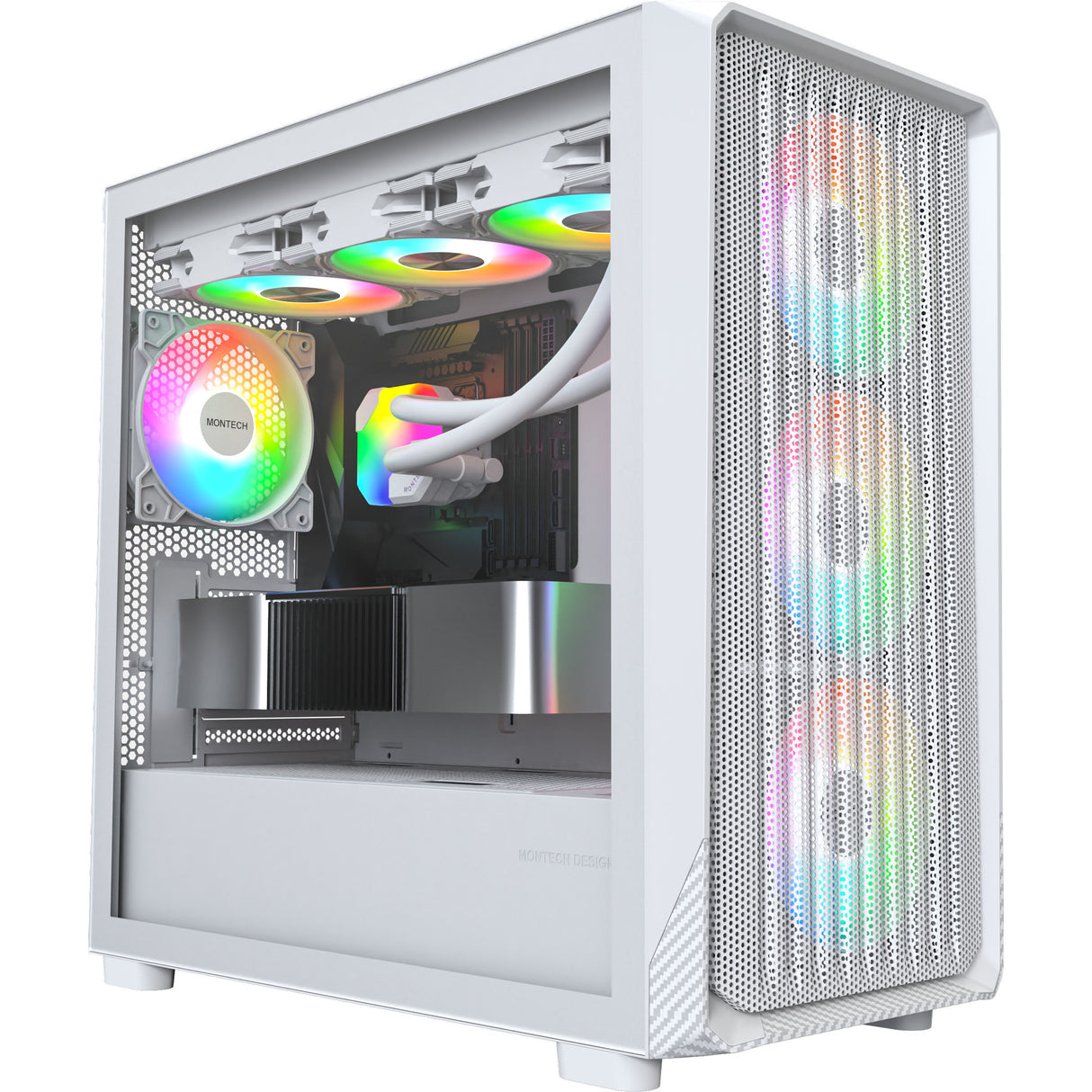 Boîtier tour midi Montech x5m (blanc | 2x USB-A | 1x USB-C | RGB | verre trempé)