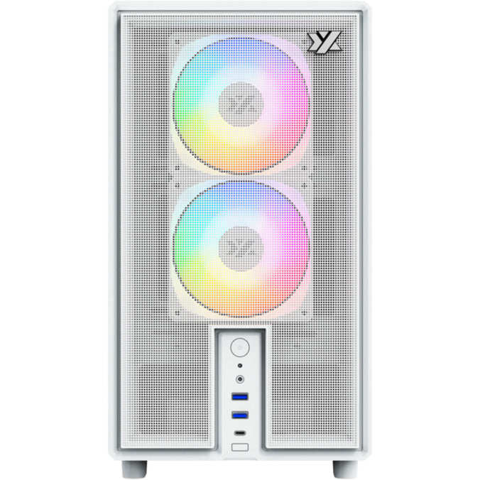 Boîtier tour midi Xyz pc gear atom (blanc | 2x USB-A | 1x USB-C | verre trempé)