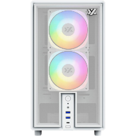 Boîtier tour midi Xyz pc gear atom (blanc | 2x USB-A | 1x USB-C | verre trempé)