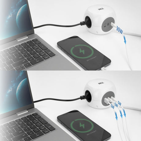 Act Connectivity Act Multiprise Cube avec 3 prises, alimentation 30 W, ports USB-C A, longueur de câble 1,5 m AC2425