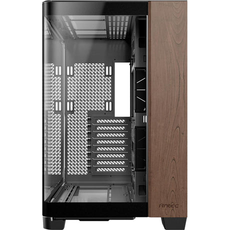 Boîtier tour midi en bois courbe Antec c8 (couleur bois noir | 2x USB-A | 1x USB-C | verre trempé)