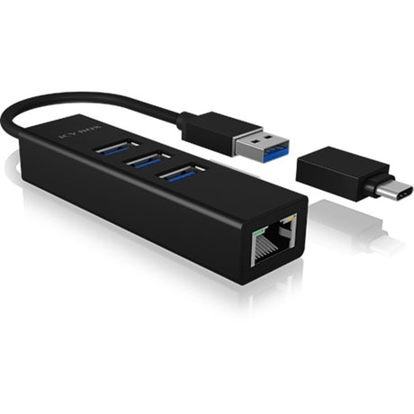 Icy box ib-hub1419-lan usb-hub (noir, 3x usb-a 3.2 (5 gbit s), 1x lan)