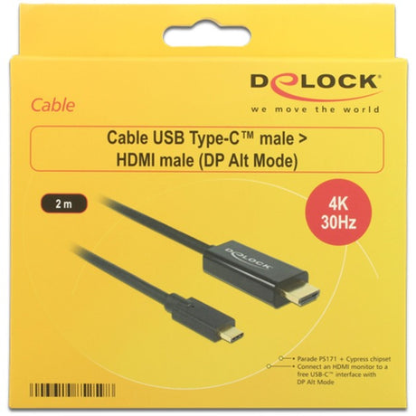 Câble Delock USB-C (mâle) > HDMI (mâle) (mode DP Alt) (noir, 2 mètres, 4K 30 Hz)