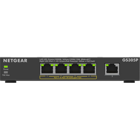 Netgear commutateur non géré poe+ gigabit ethernet soho à 5 ports (gs305p) (noir)