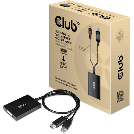 Club 3D DisplayPort vers Dual Link DVI-D HDCP Off Version Adaptateur actif pour écrans Apple Cinema (Noir)