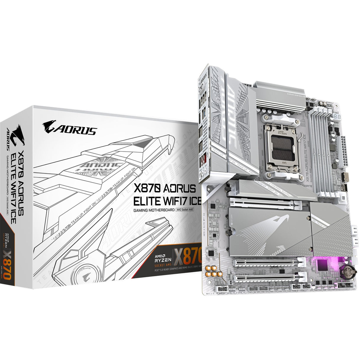 Gigabyte x870 un élite wf7 ice rev 1.0, atx, amd am5, x870, 4x ddr5, usb4, 2,5 gbe, wi-fi 7, pcie 5