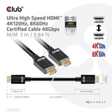 Câble certifié HDMI 2.1 ultra haut débit Club 3D mâle-mâle (noir, 3 mètres, 4K 120 Hz, 8K 60 Hz, 48 Gbps)