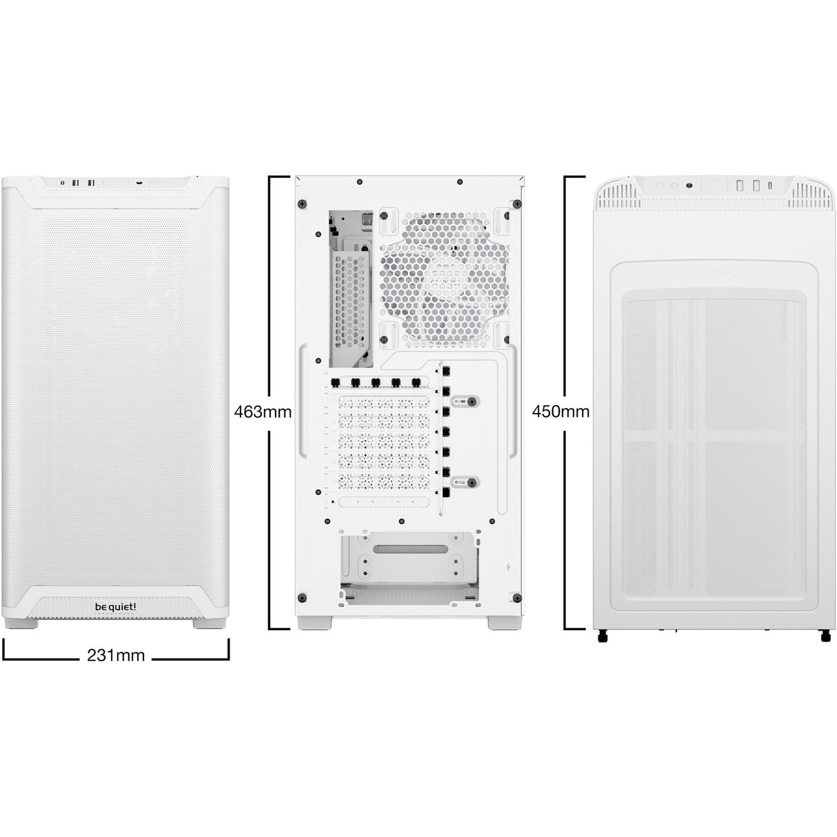 Soyez silencieux! boîtier tour midi pure base 501 lx (blanc | 2x USB-A | 1x USB-C | RGB | verre trempé)
