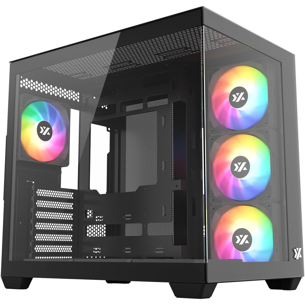 Boîtier tour midi Xyz pc gear tesseract x (noir | 2x USB-A | 1x USB-C | verre trempé)