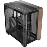 Boîtier tour midi en bois courbe Antec c8 (couleur bois noir | 2x USB-A | 1x USB-C | verre trempé)