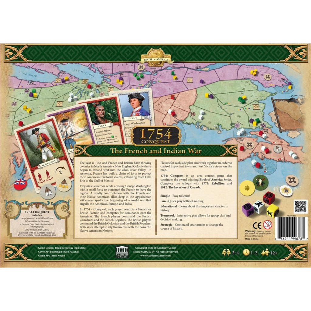 Réseau de joueurs européens 1754 Conquest : jeu de société sur la guerre française et indienne (anglais, 2 à 4 joueurs, 60 à 240 minutes, à partir de 12 ans)