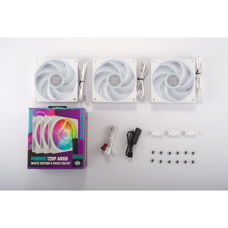 Cooler master mobius 120p argb 120x120x25 ventilateurs de boîtier (blanc, 3 pièces, 120 x 120 x 25 mm, pwm)
