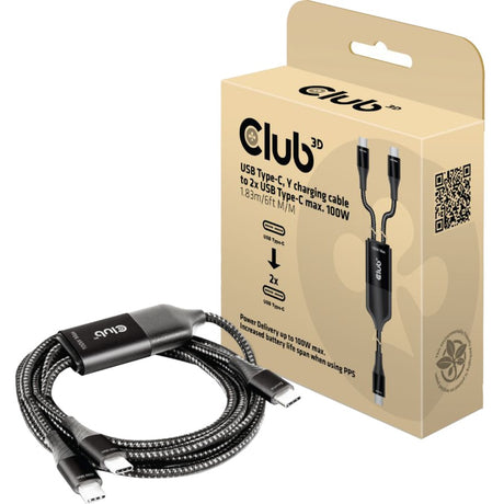 Club 3D USB Type-C, câble de chargement en Y vers 2x câble répartiteur USB Type-C (noir, 1,83 mètres, max. 100 W)