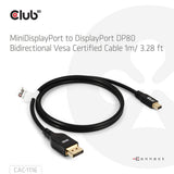 Adaptateur bidirectionnel Club 3D Mini DisplayPort vers DisplayPort DP80 (noir, 1 mètre, certifié Vesa)