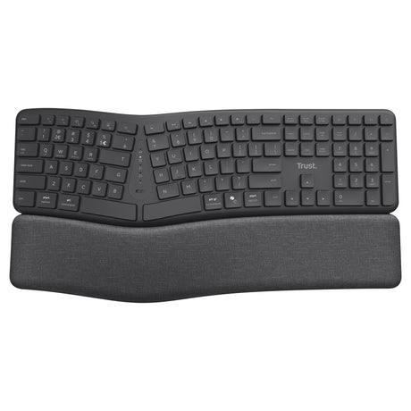 Clavier ergonomique sans fil Trust Keyra (noir, disposition américaine (QWERTY), 100%, USB 2,4 GHz | Bluetooth)