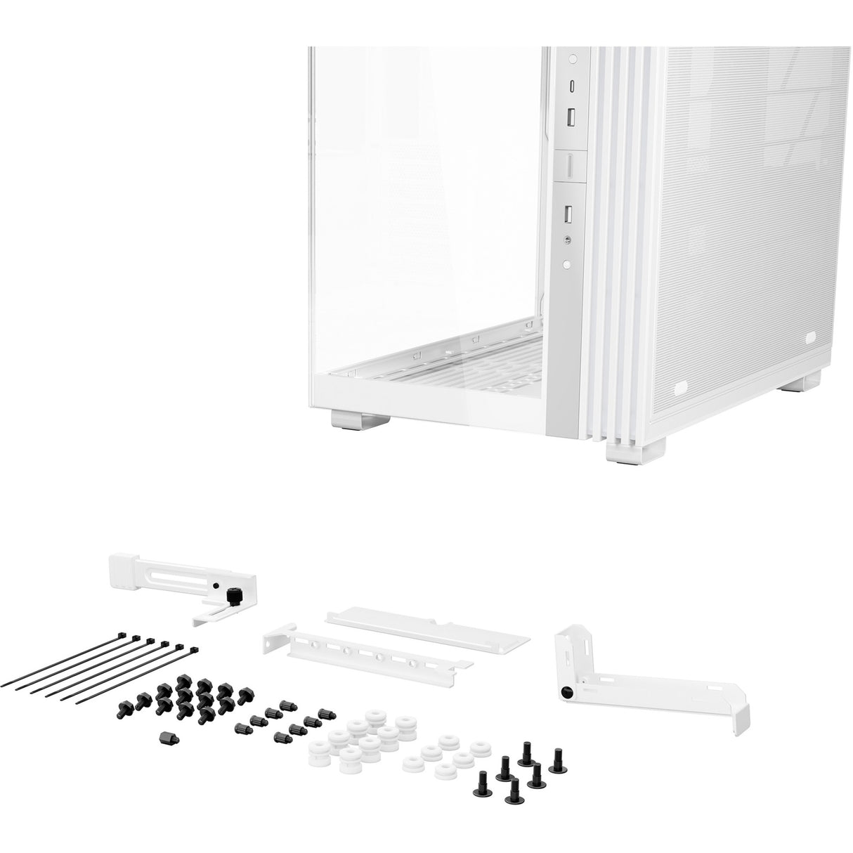 Soyez silencieux! boîtier tour midi light base 600 dx (blanc | 2x USB-A | 1x USB-C | RGB | verre trempé)