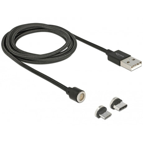 Delock jeu de câbles de données et de chargement USB magnétiques pour micro USB USB type-C (noir, 1,1 mètres)