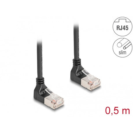Delock câble réseau rj45 cat.6a s ftp slim 90° vers le haut coudé vers le haut câble de 0,5 m (noir)