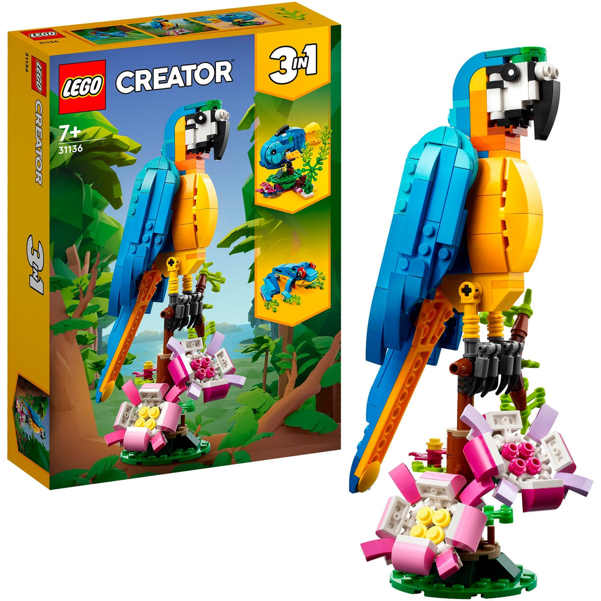 Lego Creator 3en1 perroquet exotique - grenouille - ensemble de jouets animaux poisson pour enfants - 31136